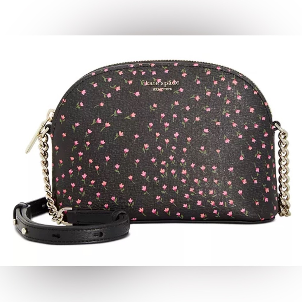 Kate Spade New York Sylvia Meadow Dome Crossbody Black Pink Floral